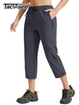 TACVASEN Womens Quick Dry Hiking 3/4 Cargo Capris Water Resistant Outdoor Pants Lightweight Athletic Capri Pants with Zip Pocket
