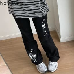 Japanese Y2k Pants Women Streetwear Skull Print Black Pantalon Femme Elastic Waist Casual Fashion Trousers 2025 New Bottoms