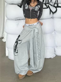 Retro American Hot Girl Hip Hop Jazz Street Dance Letter Print Belted Design Sweatpants Loose Wide Leg Casual Trousers
