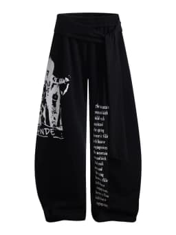 Retro American Hot Girl Hip Hop Jazz Street Dance Letter Print Belted Design Sweatpants Loose Wide Leg Casual Trousers