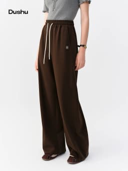 DUSHU 2026 Autumn New Women's Color-Block Drawstring Wide-Leg Pants Slimming Straight-Leg Trousers Available in Multiple Sizes