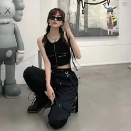 2025 New Harajuku Goth Jogging Cargo Pants Women Streetwear Black High Waist Solid Color Oversized Pants Casual Trousers Female