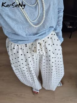 Polka Dot Cotton Linen Pants White Women Wide Leg Summer Spring Baggy Trousers For Woman High Waist Linen Loose Pants Women