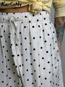 Polka Dot Cotton Linen Pants White Women Wide Leg Summer Spring Baggy Trousers For Woman High Waist Linen Loose Pants Women