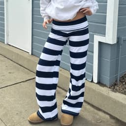 Women Y2k Striped Fold Over Pants Low Rise Yoga Pants Lounge Bottoms Color Block Wide Leg Flare Leggings Sweatpants