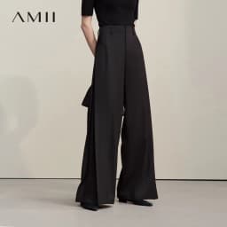Amii Women's Wide Leg Pants 2026 Summer New Loose Flowy Trousers Pleated Solid Versatile Casual Long Pants For Women 12642085