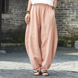 Johnature Women Cotton Linen Harem Pants Loose Trouser 2025 Autumn New Elastic Waist Solid Color Pockets Patchwork Women Pants