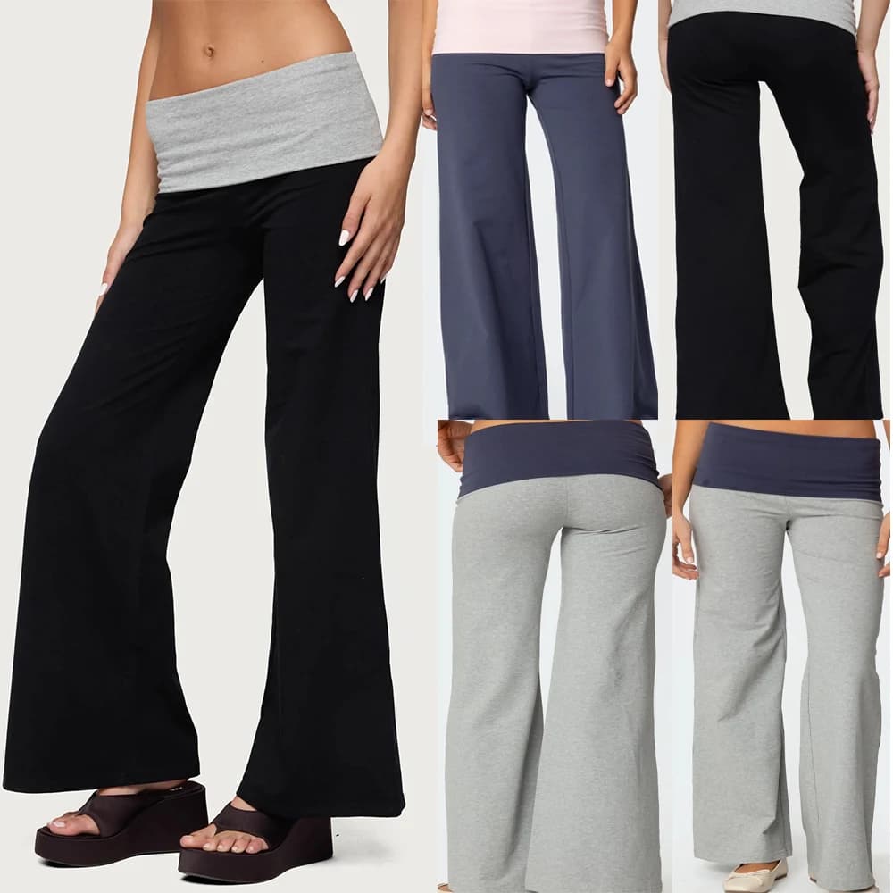 Spring Autumn Wide Leg Sweatpants for Women Fold Over Low Rise Flare Yoga Loungewear Pants Back to School Clothes Streetwear