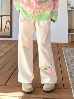 Kawaii Sweet Wide Leg Pants Women High Waist Cute Strawberry Embroidery Trousers Japan Preppy Style Female Spring Casual Pant