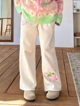 Kawaii Sweet Wide Leg Pants Women High Waist Cute Strawberry Embroidery Trousers Japan Preppy Style Female Spring Casual Pant