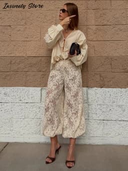Fashion Loose Fit Lace Pants Women's Elastic High Waist Lounge Trousers 2026 2026 Spring New Lady Bohemian Casual Bottoms