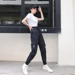 Hot Big Pockets Cargo Pants Women High Waist Loose Streetwear Baggy Tactical Trouser Fashion Hip Hop Joggers Trousers Female