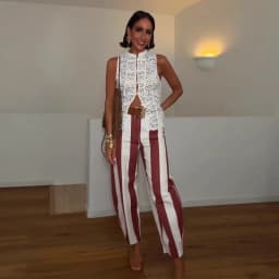 Vintage Stripe Women's Pants Casual Y2k Red Loose Sickle‑shaped Trousers Lady New Street Spring Summer Clothing 2026