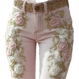 Spring Autumn New Women's High Waist Rose Embroidery Beaded Denim Pants Versatile Comfortable Casual Trendy Commuting Daily Wear