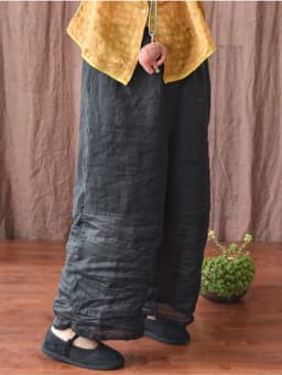 Johnature Women Linen Patchwork Color Wide Leg Pants Elastic Waist 2025 Summer New Original Loose Women Long Pants