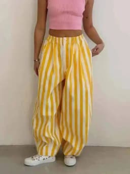 LGRQ Women's Casual Pants Office Lady Elastic High Waisted Striped All-match Wide Leg Trousers 2026 Summer New 19DB1061