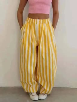 LGRQ Women's Casual Pants Office Lady Elastic High Waisted Striped All-match Wide Leg Trousers 2026 Summer New 19DB1061
