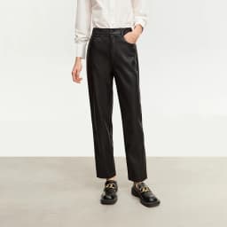 AMII Minimalist Ankle-length Casual Women Pants Winter New 2024 PU Leather Pants Straight Fashion Female Solid Trousers 12344138