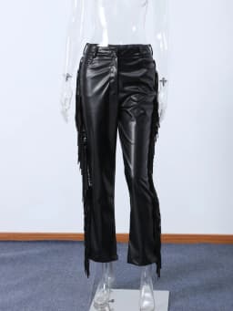 Y2k High Waist Fringe Faux Leather Flared Pants Women Side Tassel Design Slim Bootcut Leather Trouser Party Club Street Bottoms