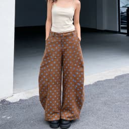 Y2K Barrel Jeans for Women Polka Dots Print High Waist Wide Leg Mom Jeans Vintage Boyfriend Denim Pants Streetwear