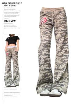 Women Goblin Core Harajuku Y2K Pantalones Camouflage Joggers Low Rise Flare Pants Bell-Bottom Long Trousers Gyaru Grunge Abi New