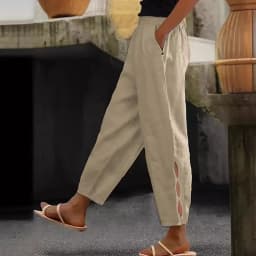 Women Fashion Embroidered Lace Trousers Vintage Lace-Up Pockets Pants Summer Elegant Loose Elastic Waist Long Pants Streetwears