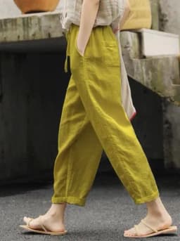 Women Fashion Embroidered Lace Trousers Vintage Lace-Up Pockets Pants Summer Elegant Loose Elastic Waist Long Pants Streetwears