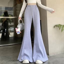 Girls Designer High Waist Flared Pants Lady Korean Slim Fit Casual Trousers Women Chic Drawstring Straight Leg Pants