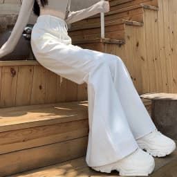 Girls Designer High Waist Flared Pants Lady Korean Slim Fit Casual Trousers Women Chic Drawstring Straight Leg Pants