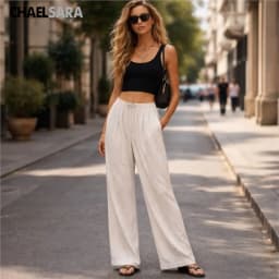 Spring Summer High Quality Women Fashion Drawstring Linen Blend Straight Pants 2026 New Casual Pocket Solid Trousers Ladies