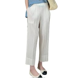 Miyake Pleated Straight Leg Pants, Women's Elastic Waist Cropped Pants, Casual and Versatile Small Leg Pants