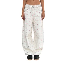 Lamuusaa y2k Women Barrel Jeans 2000s Clothes Polka Dot Print Loose Denim Pants Baggy Trousers Wide-Leg Pants Club Streetwear