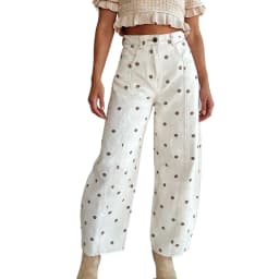 Lamuusaa y2k Women Barrel Jeans 2000s Clothes Polka Dot Print Loose Denim Pants Baggy Trousers Wide-Leg Pants Club Streetwear