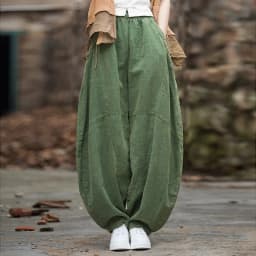 Johnature Women Vintage Ramie Wide Leg Pants Solid Color Elastic Waist Trouser 2025 New Spring Patchwork Loose Women Pants