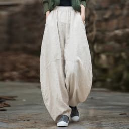 Johnature Women Vintage Ramie Wide Leg Pants Solid Color Elastic Waist Trouser 2025 New Spring Patchwork Loose Women Pants