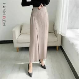 LANMREM Summer New Pleated Straight Skirt Pants Asymmetric Loose Elastic Slimming Casual Patchwork Design Trousers Chic 2DB3899