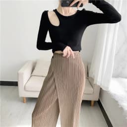 LANMREM Summer New Pleated Straight Skirt Pants Asymmetric Loose Elastic Slimming Casual Patchwork Design Trousers Chic 2DB3899