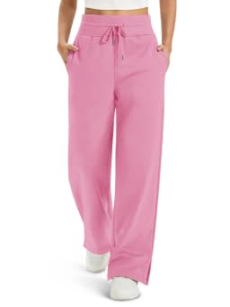 TACVASEN Womens Fashion Causal Wide Leg Pants Soft Baggy Slit Loose Fit Sweatpants Elastic Waist Drawstring Trousers Streetwear