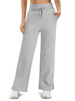 TACVASEN Womens Fashion Causal Wide Leg Pants Soft Baggy Slit Loose Fit Sweatpants Elastic Waist Drawstring Trousers Streetwear