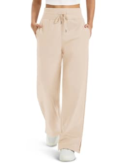 TACVASEN Womens Fashion Causal Wide Leg Pants Soft Baggy Slit Loose Fit Sweatpants Elastic Waist Drawstring Trousers Streetwear