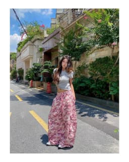 American Unique Pink Camouflage Cargo Pants High Waisted Wide Leg Casual Streetwear Drawstring Waist Side Pockets Hip Hop Dance