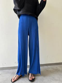 Miyake Pleated Mesh Spliced Casual Pants Women Korean Fashion Designer Elastic Waist Cropped Straight Wide Leg Pants