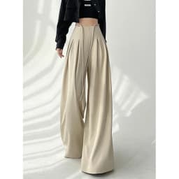 Streetwear Wide Leg Pants Women Korean Black High Waist Suit Pants Summer Fashion Elegant Lace Up Straight Trousers New