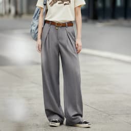 Maden 2026 New Vintage Old Money Grey Suit Pants Women Loose Wide Leg Pleated Straight Thin Draped Summer Formal Trousers Office