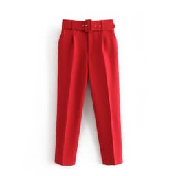 New In Women's Buttons 2026 Spring Autumn High Waist Casual Yellow Pants With Belt