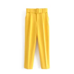 New In Women's Buttons 2026 Spring Autumn High Waist Casual Yellow Pants With Belt
