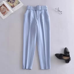 New In Women's Buttons 2026 Spring Autumn High Waist Casual Yellow Pants With Belt