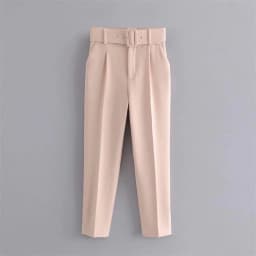 New In Women's Buttons 2026 Spring Autumn High Waist Casual Yellow Pants With Belt