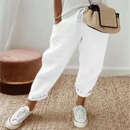 Women Summer Spring Midi Cotton Line Ruffles Vintage Big Large Plus Sizes Casual Party Fashion Loose Strip Pocket Pant