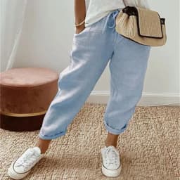 Women Summer Spring Midi Cotton Line Ruffles Vintage Big Large Plus Sizes Casual Party Fashion Loose Strip Pocket Pant